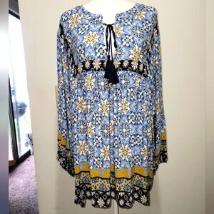 Mackenzie & James Floral Bohemian Blouse - Blue and Yellow